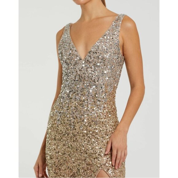 NEW Mac Duggal Shimmering Gold Sequin Slit Gown  #1068  NWT - Size 0 - Picture 3 of 12